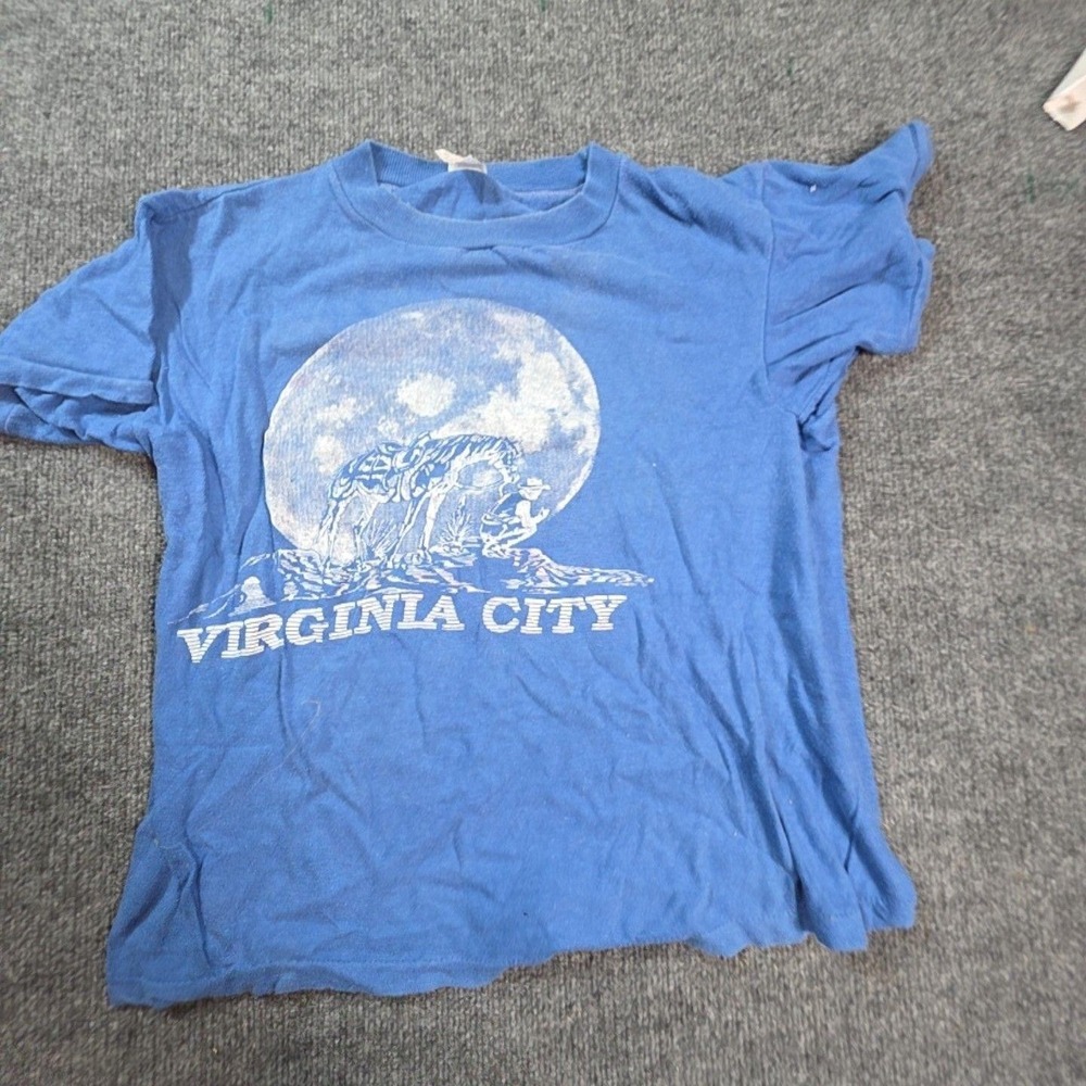 Vintage Virginia City Shirt Mens Small Blue Western Graphic Tee T-Shirt